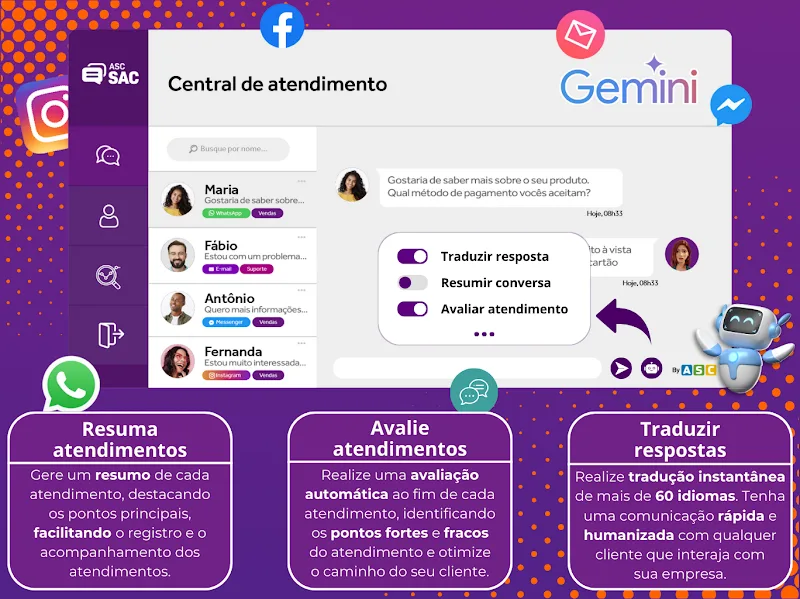 Descubra a mais nova integração da plataforma ASC. A IA Gemini do Google chegou para revolucionar a forma que você se comunica com seus clientes!