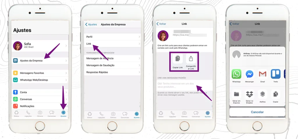 Passo a passo do link para whatsapp direto.